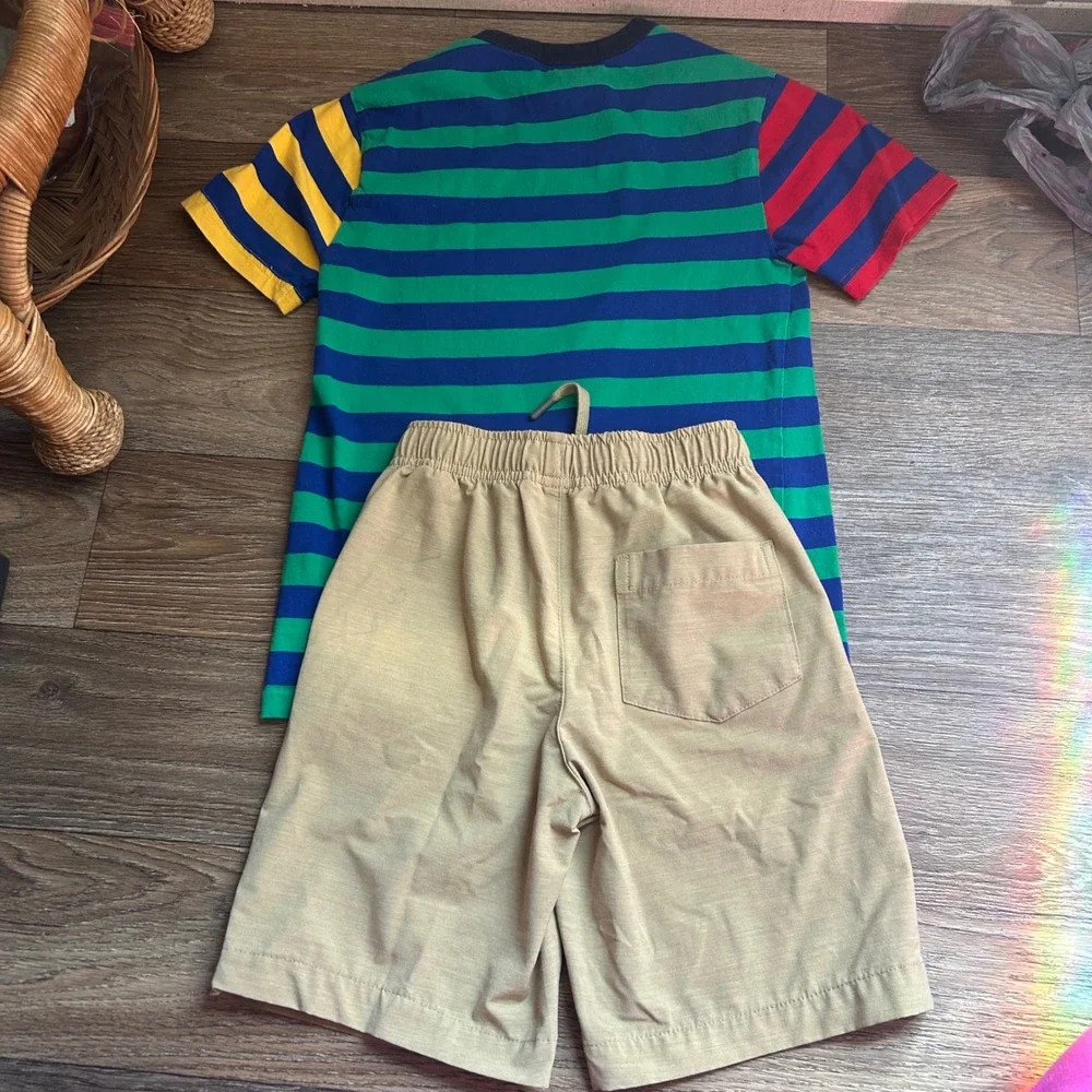 Polo Ralph Lauren Boys Striped T-Shirt and Khaki Shorts Set Multi Color Size S 8